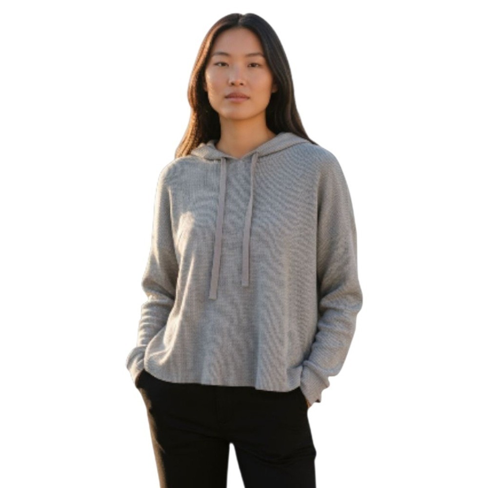 Eileen Fisher Cozy Waffle Knit Hooded Top In Gray Sz S